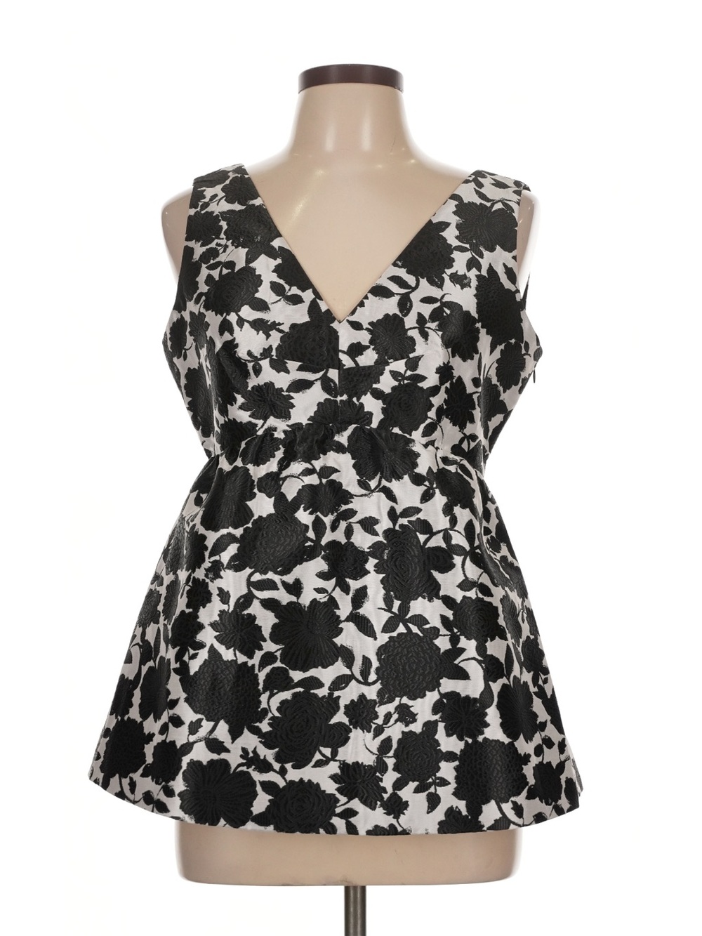 kate spade Black and White Floral jacquard V-Neck Sleeveless peplum top size L